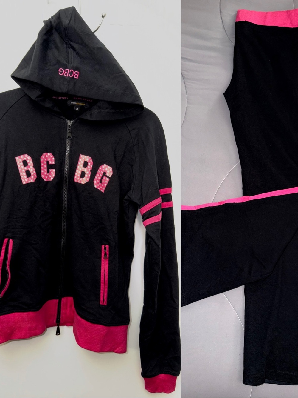 BCBG Max Azria Black & Pink Tracksuit Set (Size Medium)